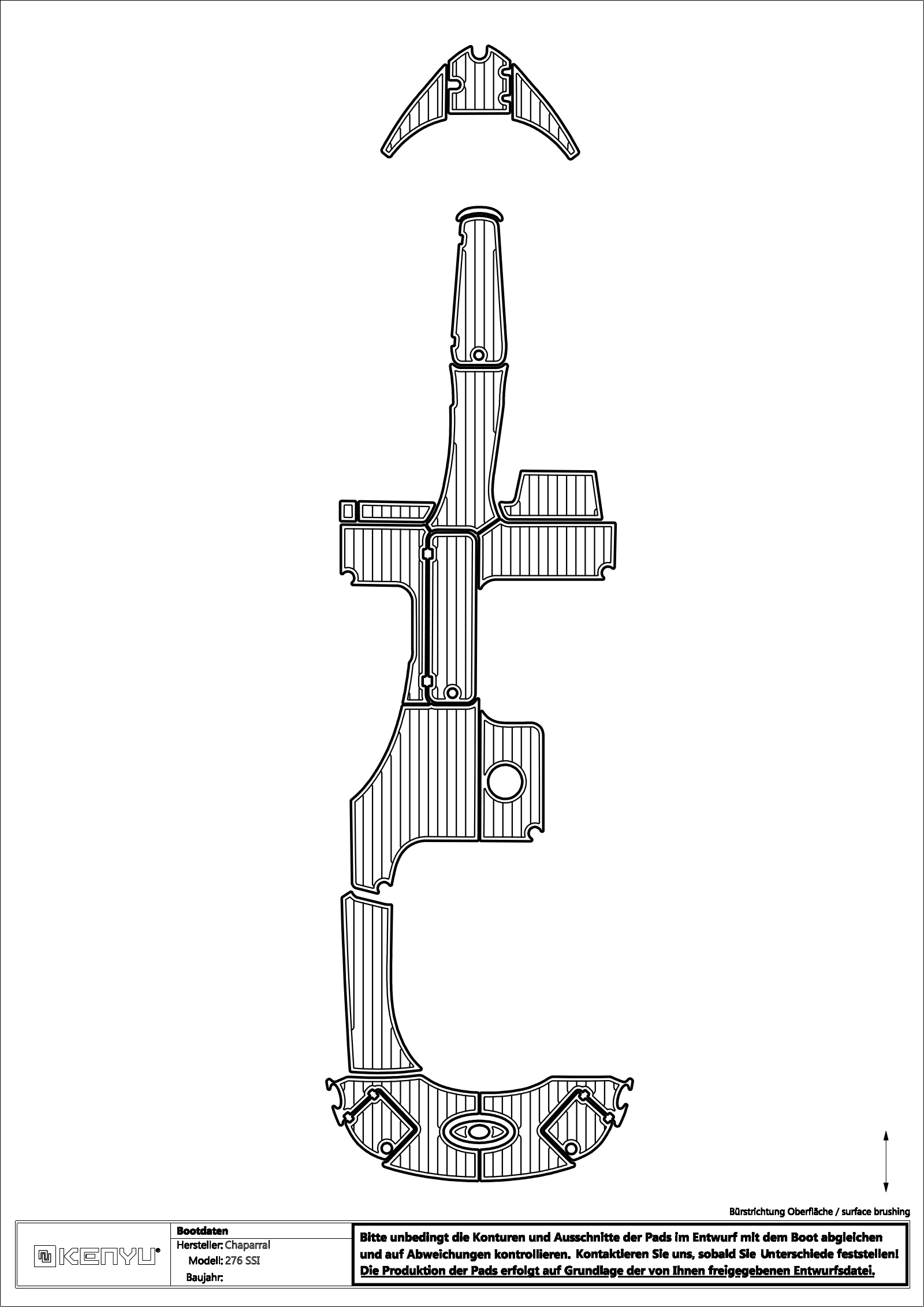 Entwurf für die Chaparral 276 SSI: Flächen, Fugenbild und Ausschnitte
